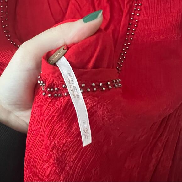 Free People Red Beaded Sleeveless Swing Dress - Picture 5 of 9